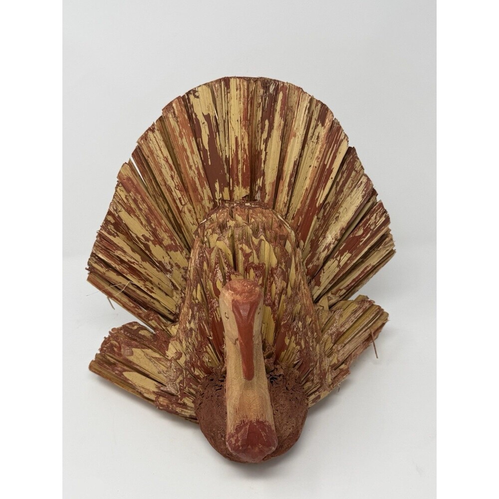 Turkey Tabletop Centerpiece Decor Decoration Made from Wood & Reed 13" Vintage